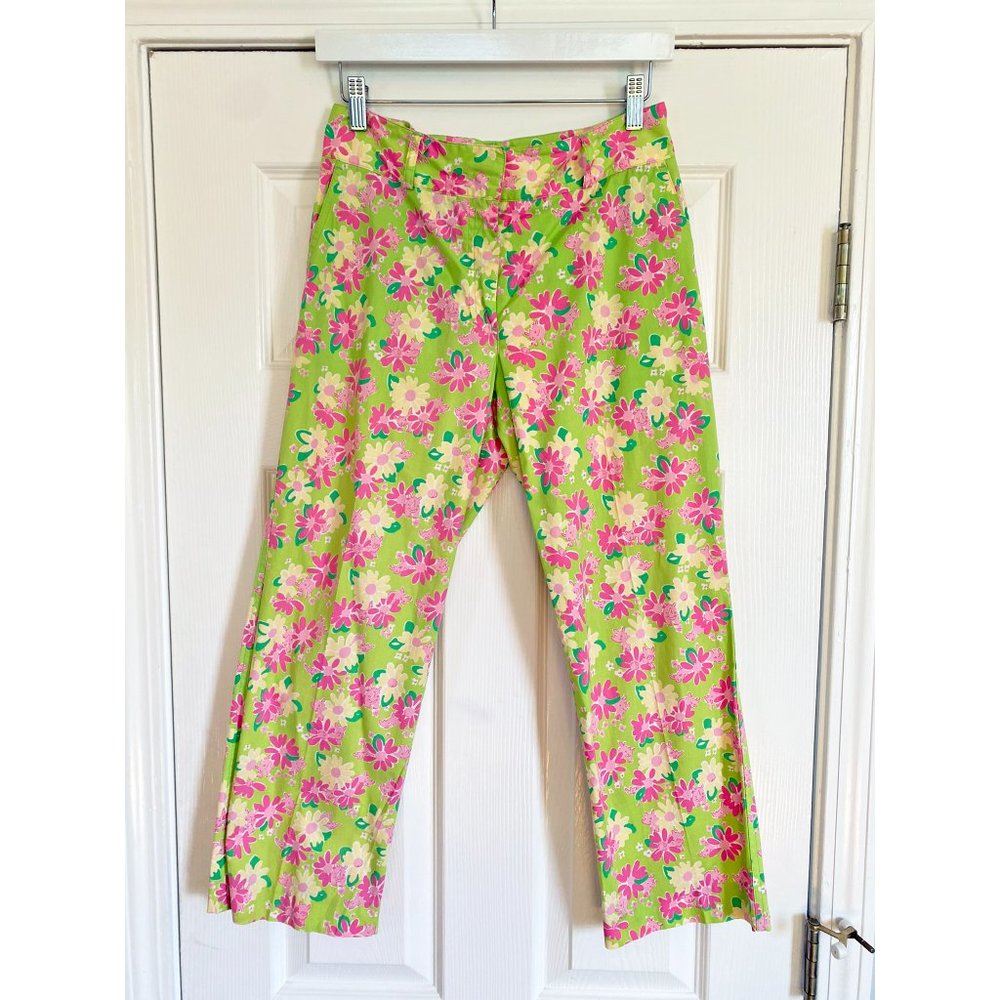 VINTAGE LILLY PULITZER GREEN PINK DAISY PRINT FLORAL PANTS